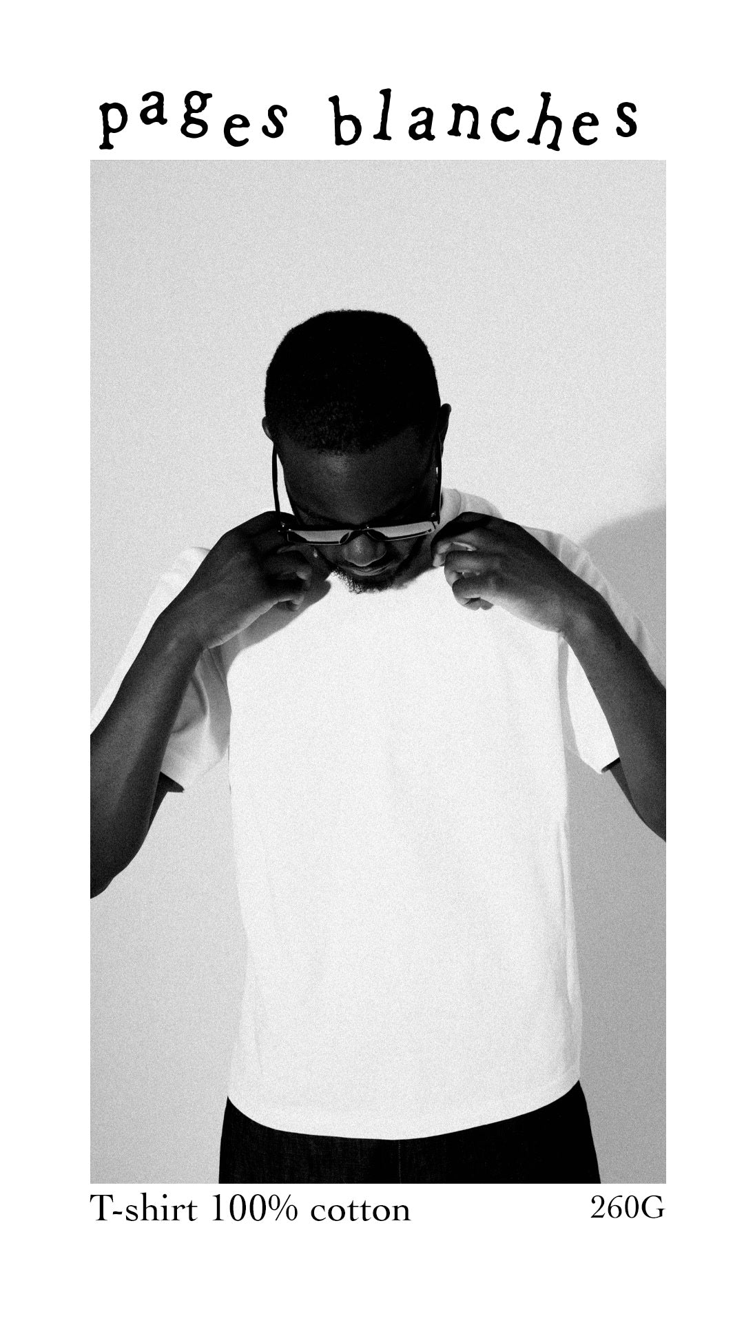 T-shirt blanc pages blanches, col relevé, 100% cotton 260G