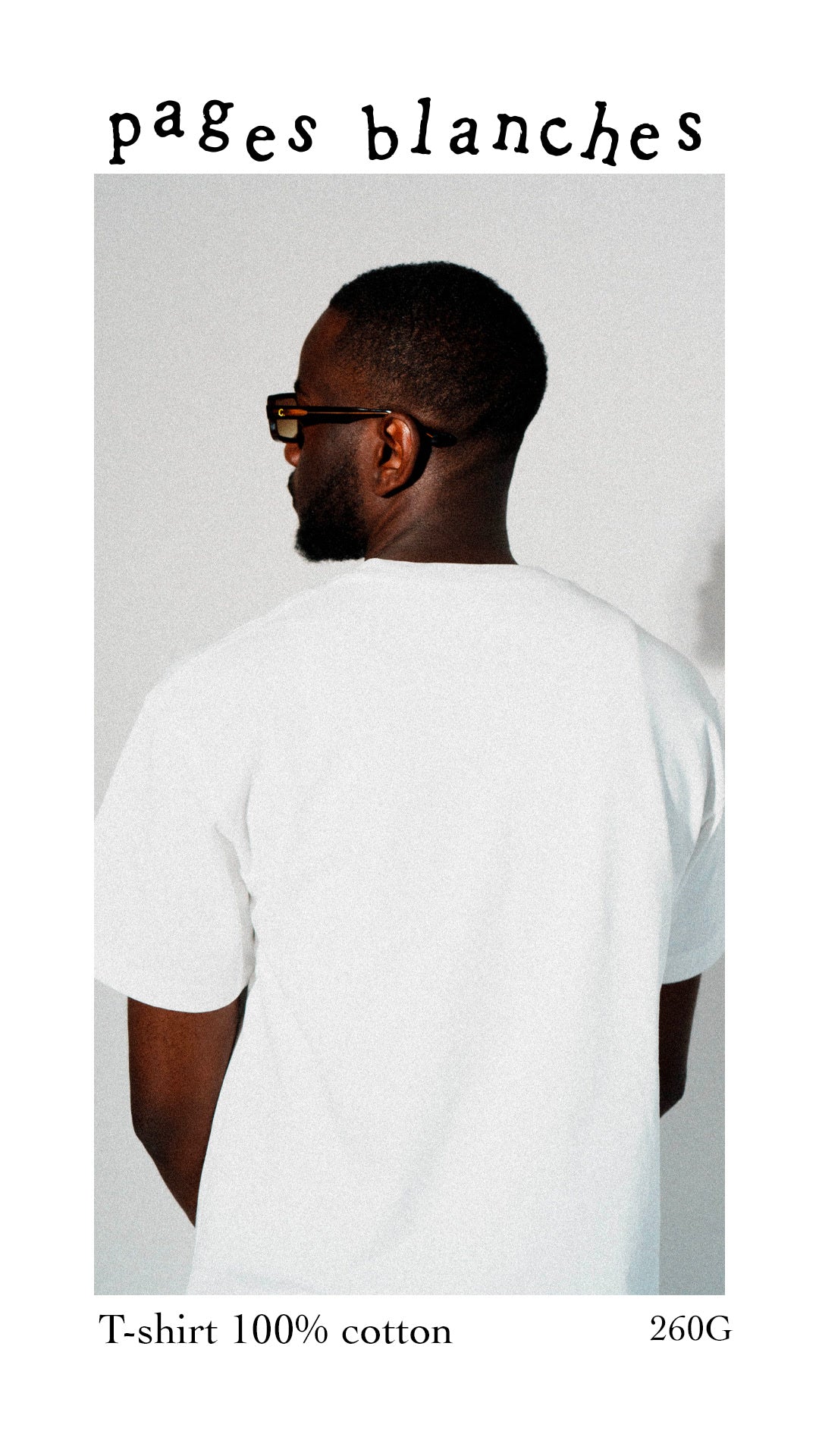 T-shirt blanc pages blanches, vue de dos, 100% cotton 260G
